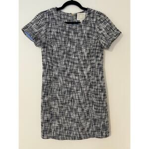 STS Sail to Sable 6 EUC Navy Blue White Tweed Dress Short Sleeve Shift Career